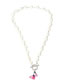 Fashion White Chain Pearl Drop Oil Butterfly Multilayer Necklace
