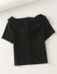 Fashion Black Elastic Threaded Slim Hooded U-neck Breasted T-shirt