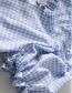 Fashion Blue Irregular Button V-neck Lace Check Shirt