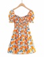 Fashion Orange Orange Flower Print Lace Short Sleeve Dress