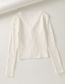 Fashion White V-neck Single-row Snap Buckle Irregular Rib Slim Fit Knitted T-shirt