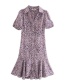 Fashion Purple Chrysanthemum Ruffled V-neck Waist Dress