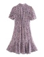 Fashion Purple Chrysanthemum Ruffled V-neck Waist Dress