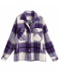 Fashion Purple Checked Woollen Lapel Loose Coat