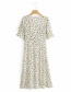 Fashion White V-neck Floral Print Mid-length Lace Dress