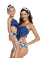 Fashion Up And Down Printed Stitching Mesh High Waist Parent-child Split Swimsuit  Nylon