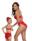 Fashion Play Red Printed Hanging Neck Parent-child Split Swimsuit  Nylon