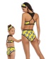 Fashion Fluorescent Green Printed Hanging Neck Parent-child Split Swimsuit  Nylon