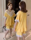 Fashion Lemon Yellow Pure Cotton Short Sleeve Ruffled Home Service Suit  Cotton