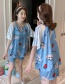 Fashion Snow White Ice Silk Thin Short-sleeved Printed Large Size Home Service Suit  Silk