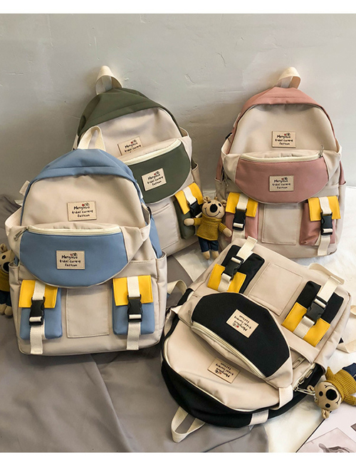Fashion Green Belt Pendant Canvas Stitching Contrast Color Buckle Diagonal Cross Chest Bag Backpack