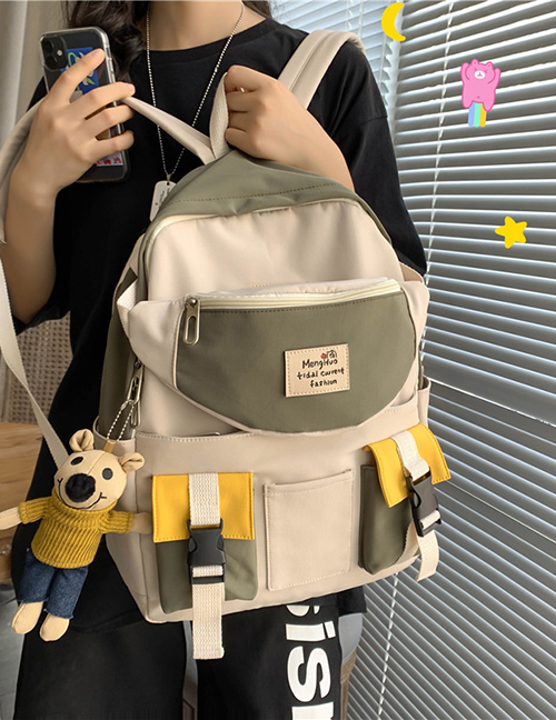 Fashion Green Without Pendant Canvas Stitching Contrast Color Buckle Diagonal Cross Chest Bag Backpack