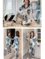 Fashion Blue Circle Long-sleeved Artificial Silk Plus Size Thin Printed Pajamas Suit  Silk