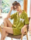 Fashion Light Green Pure Cotton Short-sleeved Thin-print Printed Home Service Pajamas Set  Cotton