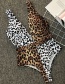 Fashion Brown Leopard Leopard Print Stitching Contrast Color One-piece Swimsuit