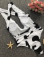 Fashion Black And White Printing Deep V Lace Triangle Print One-piece Swimsuit