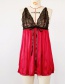 Fashion Red Lace Stitching Contrast Color Nightdress