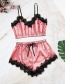 Fashion Pink Two-piece Pajamas With Stitching Lace Straps