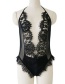Fashion Black Lace Mesh Splicing Perspective Hanging Neck Jumpsuit