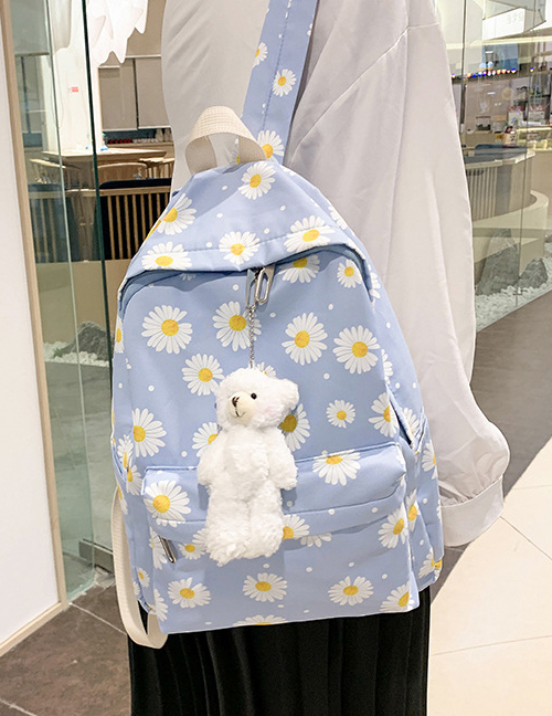 Fashion Lake Blue Nylon Daisy Print Backpack