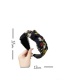 Fashion Black Embroidered Small Flowers With Wide Knotted Mesh Headband