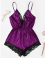 Fashion Purple Lace Satin Oily Bodysuit