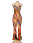 Fashion Orange One-shoulder Halter Print Slim Bodysuit