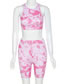 Fashion Pink Printed Vest High Waist Bag Hip Five-point Pants Suit