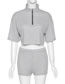 Fashion Gray Short Sleeve Half Open Collar T-shirt High Waist Bag Hip Shorts Suit