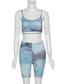 Fashion Blue Sling Exposed Navel Vest High Waist Five-point Pants Suit