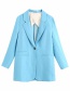 Fashion Blue Solid Long Blazer With Buttons
