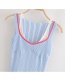 Fashion Blue V-neck Fake Two-piece Knitted Vest Top