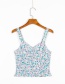 Fashion Blue Single-breasted Tank Top With Floral Print Strap