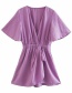 Fashion Purple Linen Waist Solid Color V-neck Jumpsuit