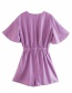 Fashion Purple Linen Waist Solid Color V-neck Jumpsuit