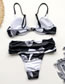 Fashion Black And White Underwire Printed Stitching Contrast High Waist Split Swimsuit