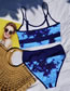 Fashion Blue Tie-dye Irregular Stitching High Waist Split Swimsuit