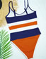 Fashion Blue Tangerine Pit Strip Stitching Contrast Color High Waist Split Swimsuit