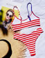 Fashion Red Flag Printed Stitching Contrast Color Split Swimsuit