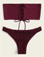 Fashion Red Wine Tether Straps Tube Top Split Swimsuit
