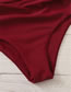 Fashion Red Wine Leaf Print High Waist Pleated Split Swimsuit