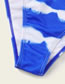Fashion Blue Tie-dye Contrast Split Swimsuit
