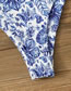 Fashion Green Blue And White Porcelain Printed Contrast Swimsuit