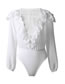 Fashion White Long Sleeve Ruffled V-neck Chiffon Jumpsuit