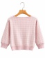 Fashion Pink Checked Drawstring V-neck Short Sweater