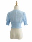 Fashion Blue Short-sleeved Shirt With Elastic Square Collar And Polka Dots