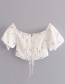 Fashion White Zip-up Printed Shirt With Bubble Sleeve Lace Tether