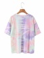 Fashion Color Mixing Multicolor Tie-dye Round Neck Pullover T-shirt