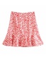 Fashion Red Floral Print Lotus Leaf Skirt