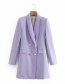 Fashion Purple Double-breasted Blazer With Flap Pockets